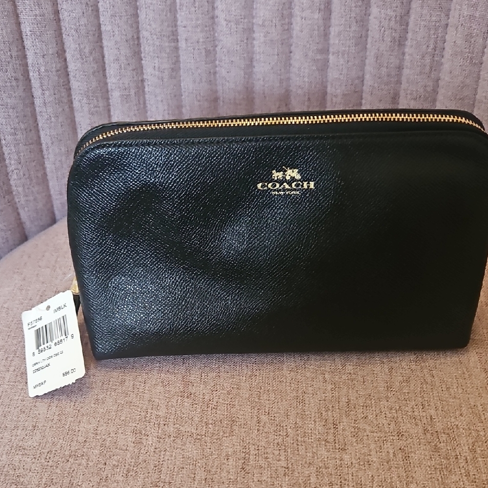 Coach Black Leather Clutch with Gold Accents
